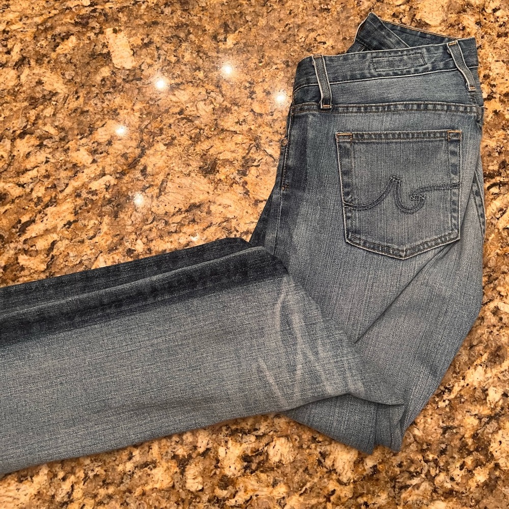 Like New AG Mari Jeans in a hard to find light wash with a dark wash side stripe